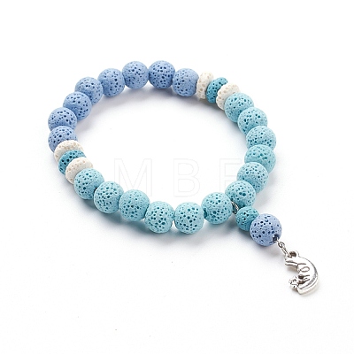 Natural Lava Rock Beads Stretch Charm Bracelets BJEW-E376-01-1