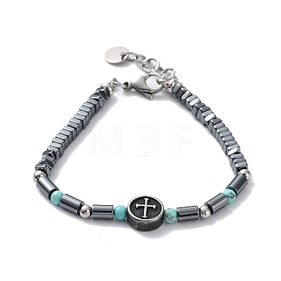 Cross Synthetic Non-magnetic Hematite Beaded Bracelets BJEW-Q334-07-1