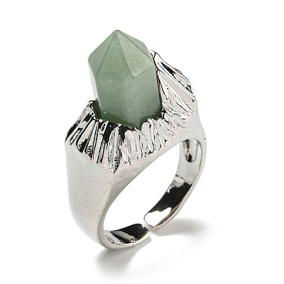 Hexagonal Prism Natural Green Aventurine Open Cuff Rings RJEW-B106-01P-01-1