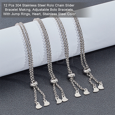  12Pcs 304 Stainless Steel Rolo Chain Slider Bracelet Making AJEW-NB0003-63-1