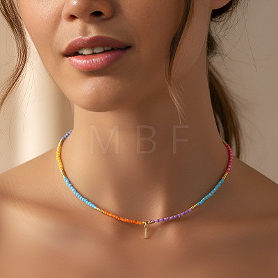 Rainbow Gradient Glass Seed Beaded Necklaces AF2375-9-1