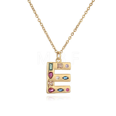 Brass Pave Colorful Cubic Zirconia Initial Pendant Necklaces for Women FS-WG02860-05-1