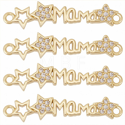 6Pcs Brass Micro Pave Clear Cubic Zirconia Links/Connectors ZIRC-SC0001-43-1