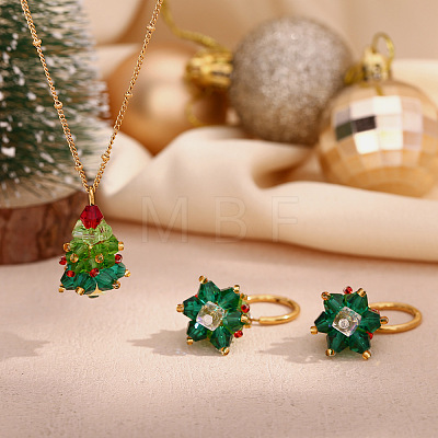 304 Stainless Steel Enamel with Glass Pendant Necklaces & Hoop Earrings Sets FS-WG4D061-03-1