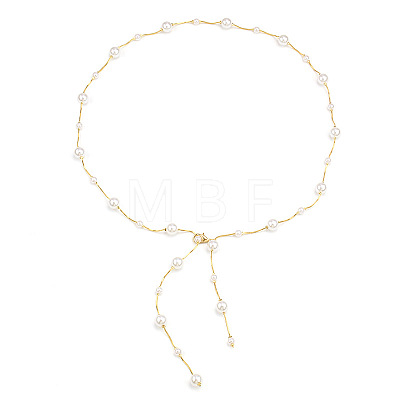 Alloy & Plastic Imitation Pearl Round Beads Bar Link Tassel Waist Chains for Women WG258D9-01-1