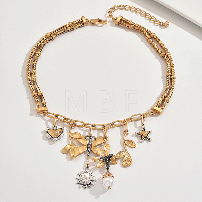 Alloy & Imitation Pearl Sun Butterfly Flower Pendant Bib Necklaces for Women WGA5C74-01-1