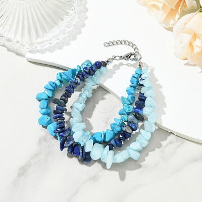Natural & Synthetic Mixed Gemstone Chips Beaded Multi-strand Bracelets for Women BJEW-JB13986-02-1