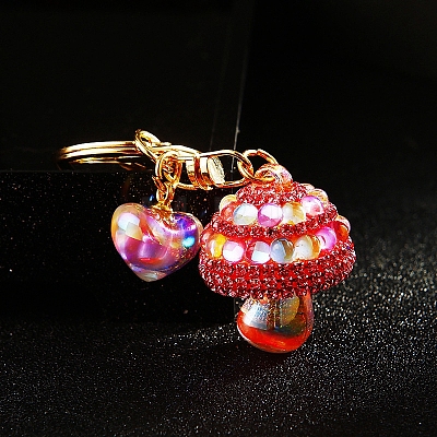 Diamond-Studded Moonstone Small Mushroom Car Zinc Alloy Keychain Metal Cute Female Bag Pendant Keychain Ring Creative Small Gift PW-WGC838E-04-1