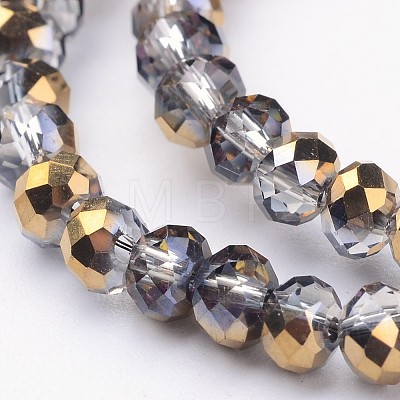 Half Plated Faceted Rondelle Electroplate Glass Beads Strands GLAA-A024C-HP06-1