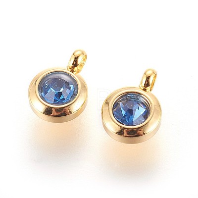304 Stainless Steel Rhinestone Charms STAS-P237-10G-02-1