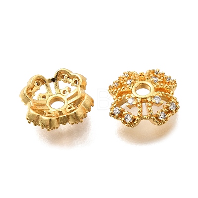 Brass Micro Pave Clear Cubic Zirconia Bead Caps KK-G600-12G-1