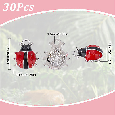30Pcs Platinum Plated Alloy Enamel Ladybug Charms ENAM-SC0003-06-1