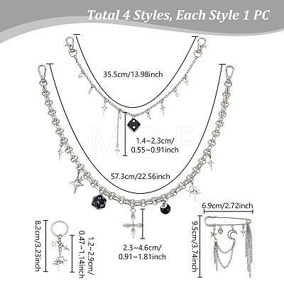 4Pcs 4 Styles Alloy Rhinestone Chain Brooch & Keychain with Iron Split Key Rings & Acrylic & Brass Chain Purse Chains HJEW-PH02616-1