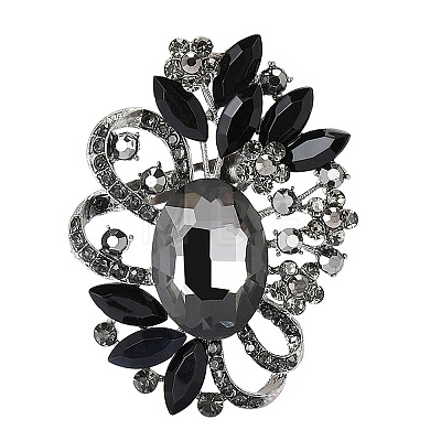 Flower with Oval Platinum Alloy Rhinestone Brooches for Backpack Clothes PW-WG4AA4A-09-1