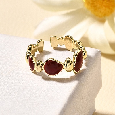 Brass Enamel Cuff Rings for Women RJEW-U040-01G-02-1