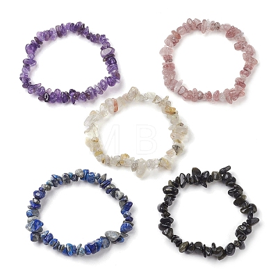 12 Constellation Natural Mixed Gemstone Chip Beaded Stretch Bracelets Sets for Women Men BJEW-JB10264-03-1