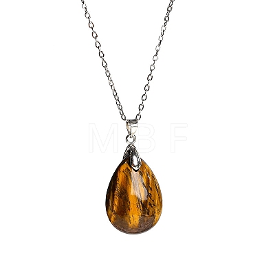 Natural Tiger Eye Teardrop Pendant Necklaces PW-WG17918-05-1