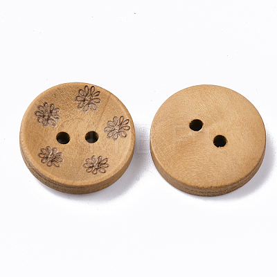 2-Hole Carved Wooden Buttons BUTT-T007-020-1
