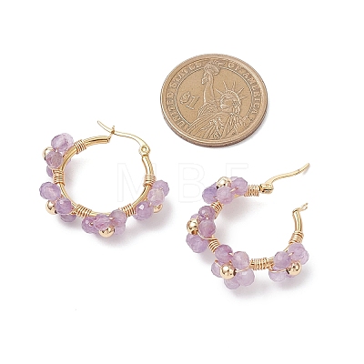 Flower Brass & Natural Amethyst Hoop Earrings EJEW-TA00781-02-1