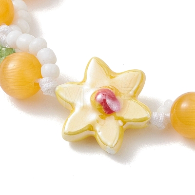 Handmade Porcelain and Cat Eye and Acrylic Beads Braided Bead Bracelets BJEW-TA00700-03-1
