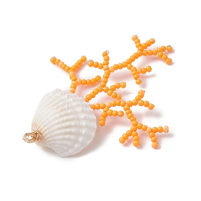 Glass Seed Beaded & Clam Shell Big Pendants PALLOY-MZ01152-03-1