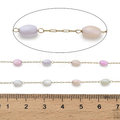 Handmade 304 Stainless Steel Dyed Shell Beads Oval Link Chains CHS-B011-03B-G-1