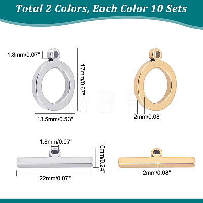 Unicraftale 20Sets 2 Colors 201 Stainless Steel Toggle Clasps STAS-UN0036-06-1