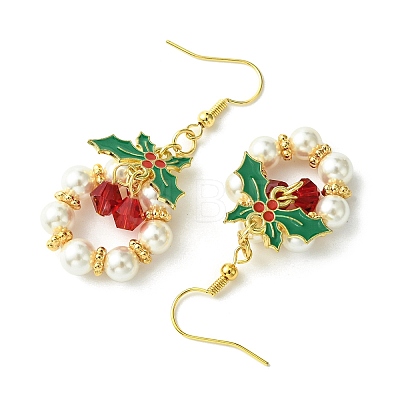 Christmas Theme Imitation Austrian Crystal & Round Shell Pearl Dangle Earrings EJEW-TA00467-1