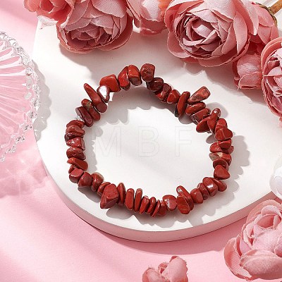 Natural Red Jasper Chip Beads Stretch Bracelets for Women BJEW-JB10688-03-1