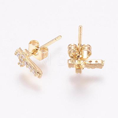 Brass Micro Pave Cubic Zirconia Stud Earrings EJEW-F125-05G-1