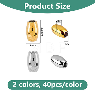 80Pcs 2 Colors 304 Stainless Steel Beads STAS-DC0017-53-1
