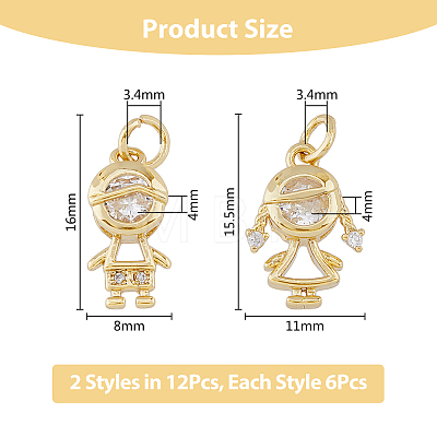 12Pcs 2 Style Brass Micro Pave Cubic Zirconia Pendants KK-DC0003-22-1