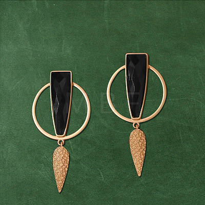 Teardrop with Ring Alloy Glass Dangle Stud Earrings FS-WG01007-02-1