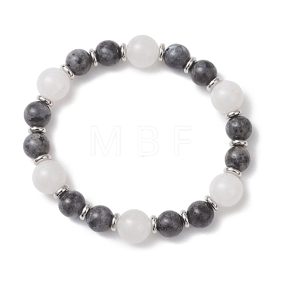 Round Natural White Jade & Larvikite Beaded Stretch Bracelets for Women BJEW-JB13139-1