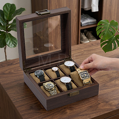 6-Slot Clear Glass Window Imitation Leather Watch Organizer Boxes with Velveteen Pillow Inside and Alloy Clasps Outside CON-WH0089-285-1