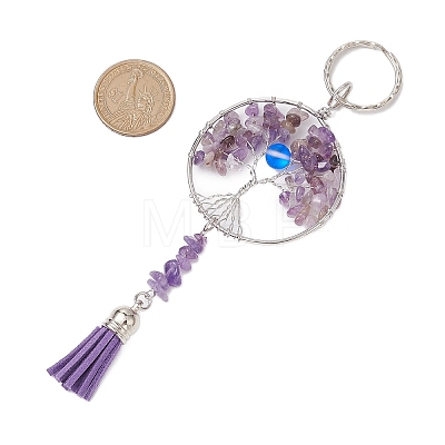 Tree of Life Alloy Natural Amethyst & Synthetic Moonstone Keychain KEYC-JKC00987-03-1