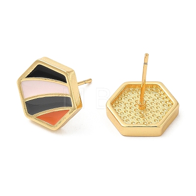 Rack Plating Brass Hexagon Stud Earrings with Enamel EJEW-D061-08G-1