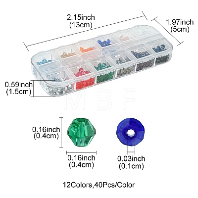 480Pcs 12 Colors Imitate Austrian Crystal Bicone Glass Beads GLAA-FS0001-66-1