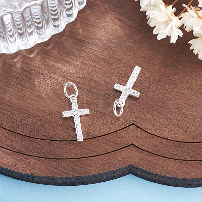 2Pcs 925 Sterling Silver Pave Clear Cubic Zirconia Cross Charms STER-TA0001-59-1