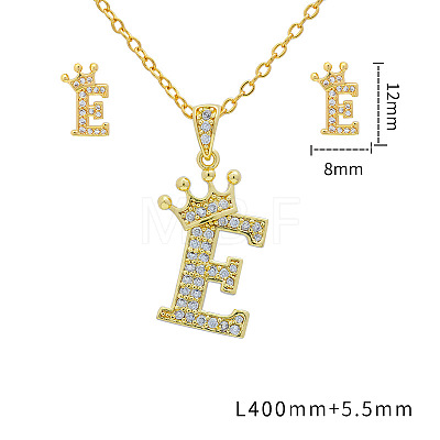 Brass Micro Pave Clear Cubic Zirconia Pendant Necklaces & Stud Earrings Sets FS-WG8C370-05-1