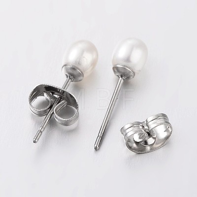 Natural Cultured Freshwater Pearl Ear Studs EJEW-JE01814-1