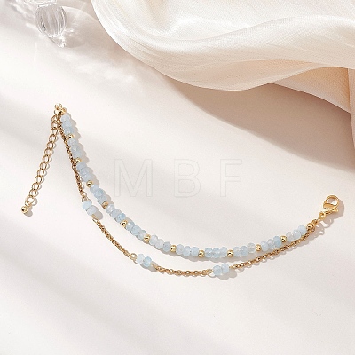 Adjustable Natural Malaysia Jade & 304 Stainless Steel Multi-strand Bracelets BJEW-JB13035-04-1