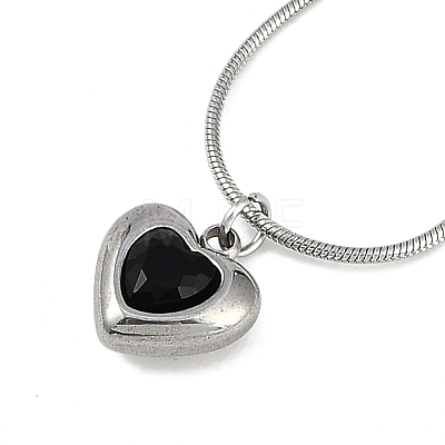 304 Stainless Steel Cubic Zirconia Heart Pendant Round Snake Chain Necklaces for Women NJEW-Z044-08P-1