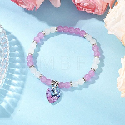 Baking Paint Imitation Jade Glass Round Beaded Charm Bracelets BJEW-JB11737-02-1
