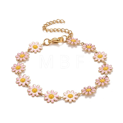 Enamel Daisy Link Chains Bracelet BJEW-P271-01G-05-1