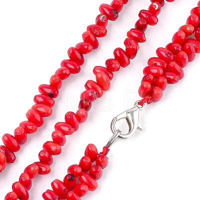 Synthetic Coral Beaded Two-Tiered  Necklaces NJEW-S414-48-1