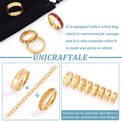Unicraftale 16Pcs 8 Size 201 Stainless Steel Grooved Finger Ring for Men Women RJEW-UN0002-37-1