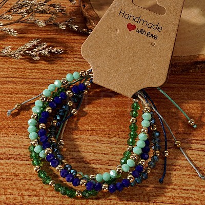 Handmade Summer Vacation Style Synthetic Quartz Braided Beaded Bracelet Sets for Women Girl LE3728-2-1