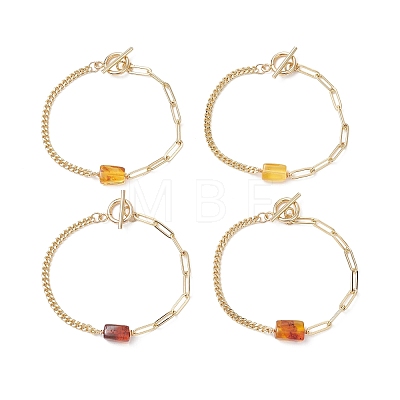 Rectangle Natural Amber Bead Link Bracelets BJEW-JB13365-1