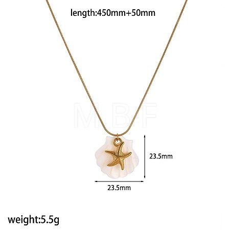 Summer Beach 304 Stainless Steel & Carved Natural Shell Pendant Necklaces for Women WG88CDD-06-1